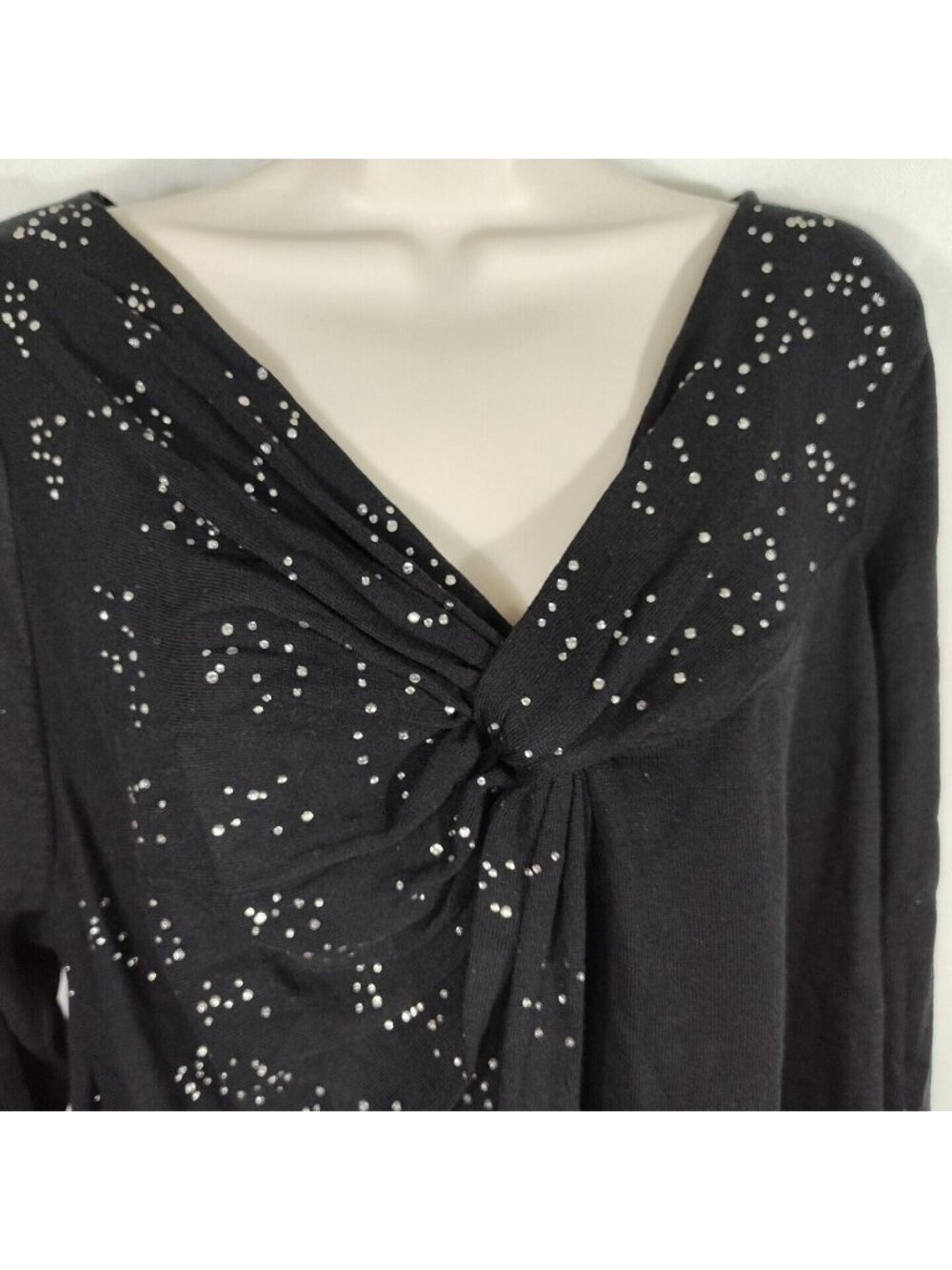 Lane Bryant Black Rhinestone Studded Knit Top Sweater Women Size 18 20 3/4 Slv - Picture 3 of 6